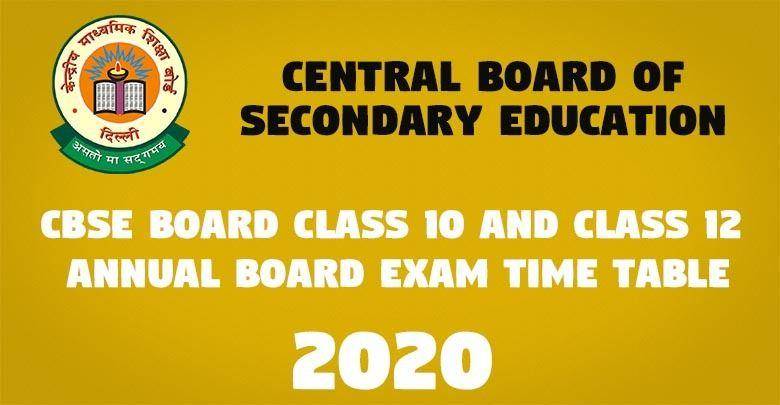 CBSE Board Class 10 and Class 12 Annual Board Exam Time Table -