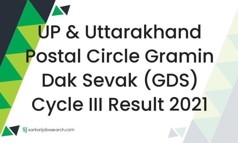 UP & Uttarakhand Postal Circle Gramin Dak Sevak (GDS) Cycle III Result 2021