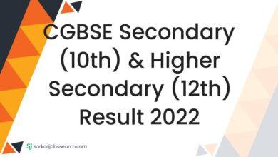 CGBSE Secondary (10th) & Higher Secondary (12th) Result 2022