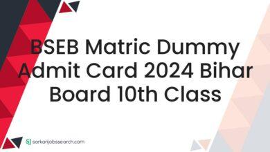 BSEB Matric Dummy Admit Card 2024 Bihar Board 10th Class