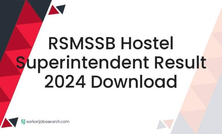 RSMSSB Hostel Superintendent Result 2024 Download