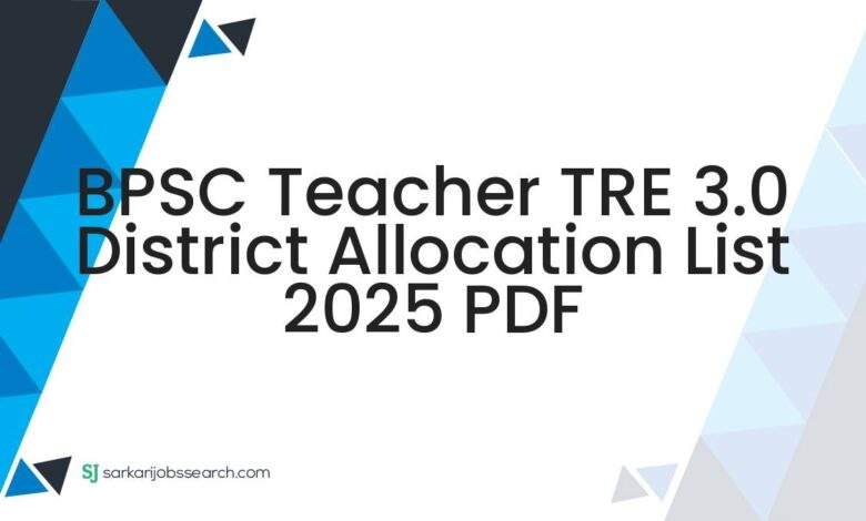 BPSC Teacher TRE 3.0 District Allocation List 2025 PDF