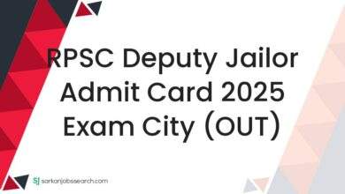 RPSC Deputy Jailor Admit Card 2025 Exam City (OUT)