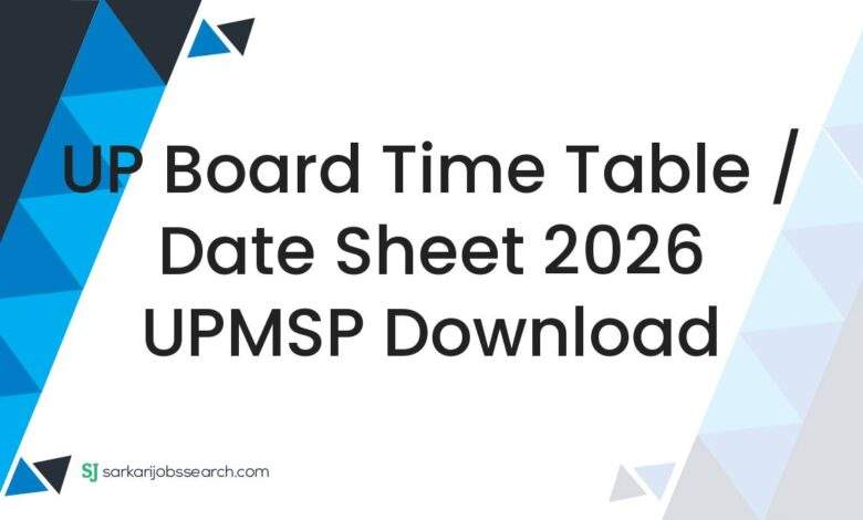 UP Board Time Table / Date Sheet 2026 UPMSP Download