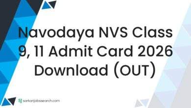 Navodaya NVS Class 9, 11 Admit Card 2026 Download (OUT)