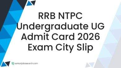 RRB NTPC Undergraduate UG Admit Card 2026 Exam City Slip