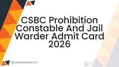 CSBC Prohibition Constable and Jail Warder Admit Card 2026