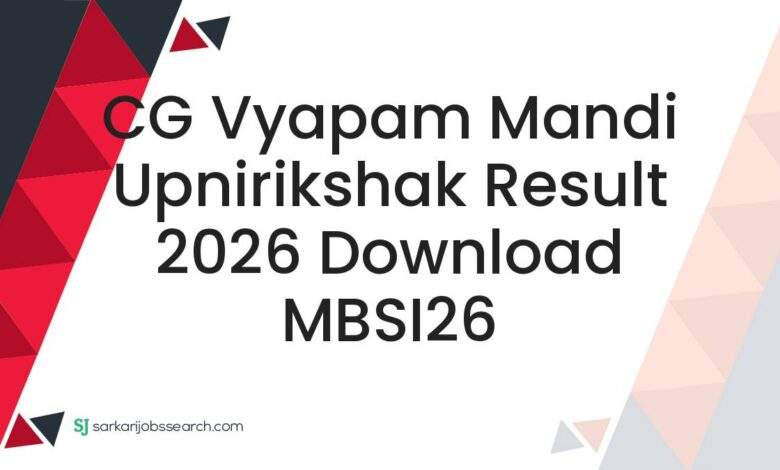 CG Vyapam Mandi Upnirikshak Result 2026 Download MBSI26