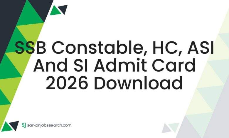 SSB Constable, HC, ASI and SI Admit Card 2026 Download